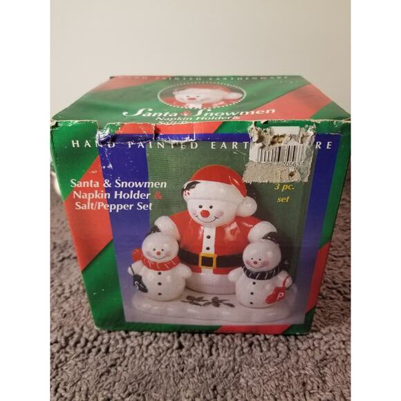 HandPainted Earthenware Santa & Snowman Napkin Holder&Salt And‎ Pepper Set - Picture 8 of 10